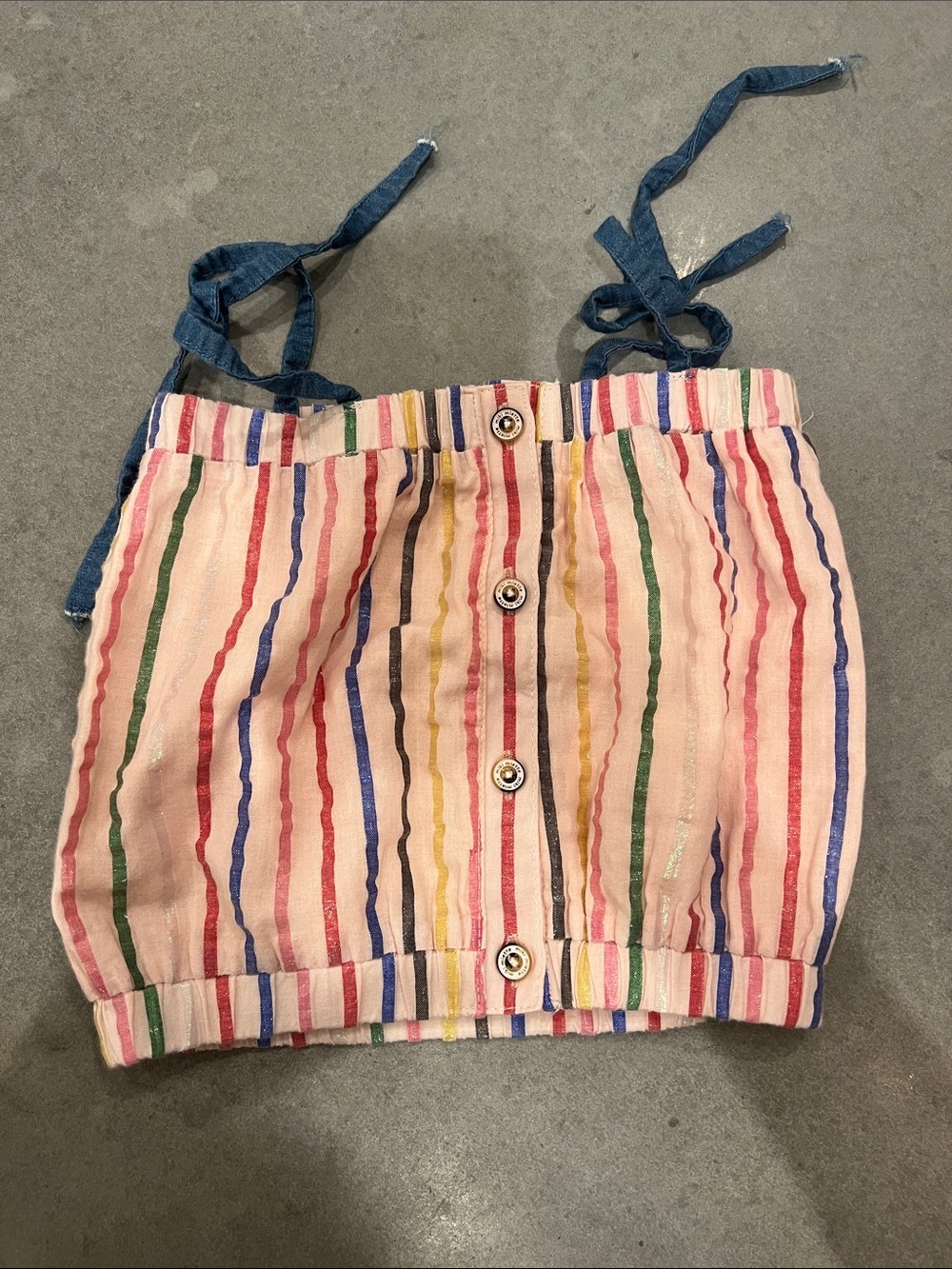 Girls' Pink Multicolor Striped Button-Front Top with Blue Ties